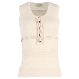Top sin mangas plisado de Burberry en algodón color crema Blanco Crudo