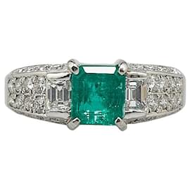 & Other Stories-Pt900 Platinum Emerald 1.515ct Diamond 1.05ct Ring Size 15.5 in Great Condition-Silvery