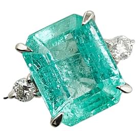 & Other Stories-Pt900 Platinum Emerald 2.42ct Diamond 0.08ct Ring in Great Condition-Silvery