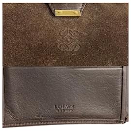 Loewe-Loewe Suede Anagram Bifold Wallet Leather Short Wallet in Very Good Condition-Other