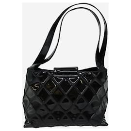Chanel-BLACK VINTAGE 2000 CC patent diamond quilted tote bag-Black