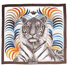 Hermès-Brown tiger silk scarf-Brown