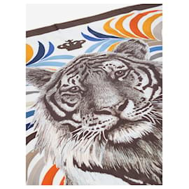 Hermès-Brown tiger silk scarf-Brown