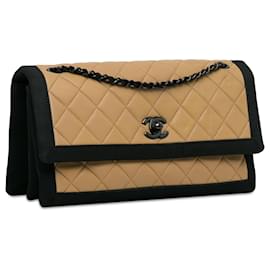 Chanel-Chanel Brown Medium Quilted Lambskin Grosgrain Two Tone Flap-Brown,Beige,Other