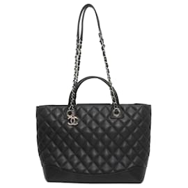 Chanel-Chanel Black Small Quilted Calfskin Easy Shopping Tote-Black