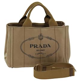 Prada-PRADA Canapa PM Hand Bag Canvas 2way Brown Auth 76473-Brown