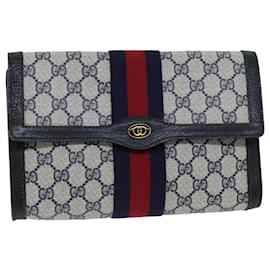 Gucci-GUCCI GG Supreme Sherry Line Clutch Bag PVC Navy Red 84 01 006 auth 76465-Red,Navy blue