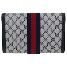 Gucci-GUCCI GG Supreme Sherry Line Clutch Bag PVC Navy Red 84 01 006 auth 76465-Red,Navy blue