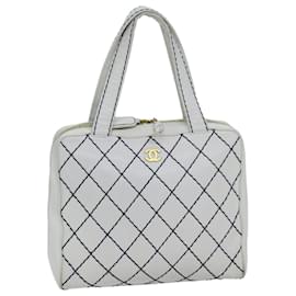 Chanel-CHANEL Wild Stitch Hand Bag Leather White CC Auth 76642-White