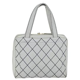 Chanel-CHANEL Wild Stitch Hand Bag Leather White CC Auth 76642-White