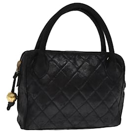 Chanel-CHANEL Matelasse Hand Bag Lamb Skin Black CC Auth bs14707-Black