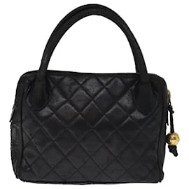 Chanel-CHANEL Matelasse Hand Bag Lamb Skin Black CC Auth bs14707-Black