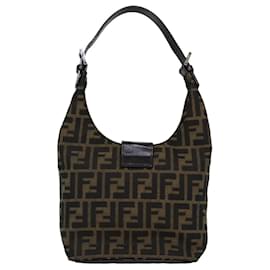 Fendi-FENDI Zucca Canvas Mamma Baguette Shoulder Bag Black Brown Auth 76559-Brown,Black