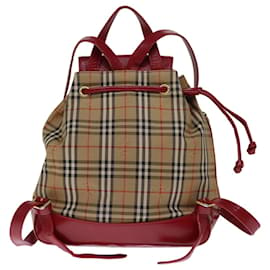 Autre Marque-Burberrys Nova Check Backpack Canvas Red Beige Auth 75840-Red,Beige