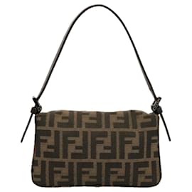 Fendi-FENDI Zucca Canvas Mini Mamma Baguette Sac à main Noir Marron Auth yk12709-Marron,Noir