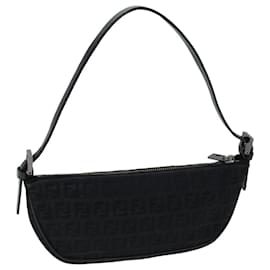 Fendi-FENDI Zucchino Canvas Hand Bag Black Auth yk12635-Black