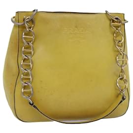 Prada-PRADA Chain Shoulder Bag Leather Yellow Auth 75696-Yellow