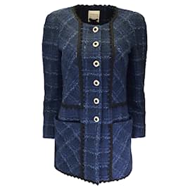 Edward Achour-Edward Achour Navy Blue Jewel Buttoned Tweed Jacket-Blue