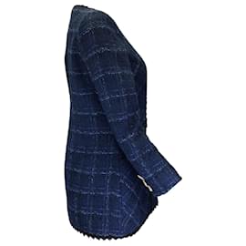 Edward Achour-Edward Achour Navy Blue Jewel Buttoned Tweed Jacket-Blue