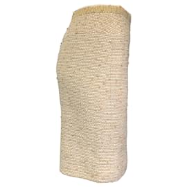 Chanel-Chanel Tan / Ivory Sequined Wool and Linen Skirt-Camel