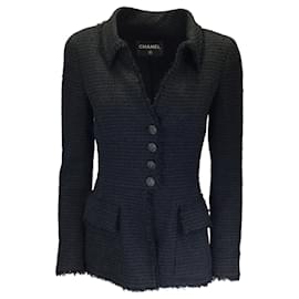 Chanel-Chanel Black CC Logo Button-Front Tweed Jacket-Black