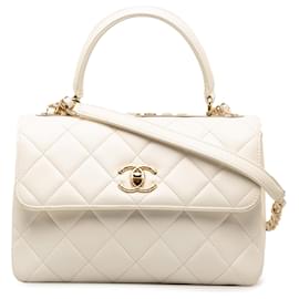 Chanel-White Chanel Small Lambskin Trendy CC Flap Satchel-White