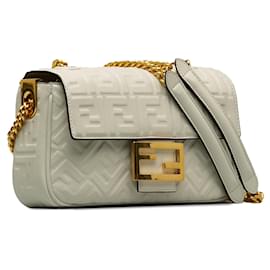 Fendi-Sac à bandoulière baguette midi Fendi Zucca en relief blanc-Blanc