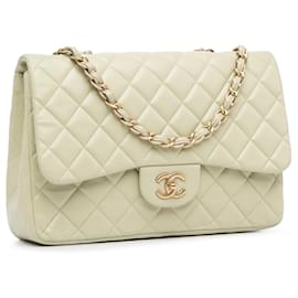 Chanel-Green Chanel Jumbo Classic Lambskin Single Flap Shoulder Bag-Green