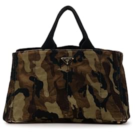 Prada-Brown Prada Large Camouflage Stampata Canapa Tote-Brown