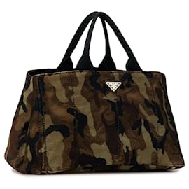 Prada-Brown Prada Large Camouflage Stampata Canapa Tote-Brown