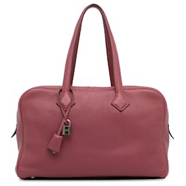 Hermès-Red Hermès Clemence Victoria II 35 Shoulder Bag-Red