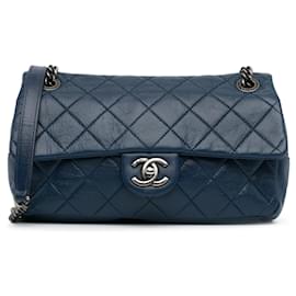 Chanel-Blue Chanel Medium Aged calf leather Duo Color Flap Crossbody Bag-Blue