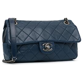 Chanel-Blue Chanel Medium Aged calf leather Duo Color Flap Crossbody Bag-Blue