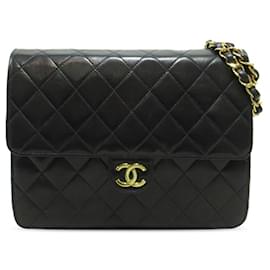 Chanel-Black Chanel CC Quilted Lambskin Chain Flap Shoulder Bag-Black