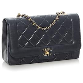 Chanel-Black Chanel Medium Diana Flap Lambskin Leather Crossbody Bag-Black