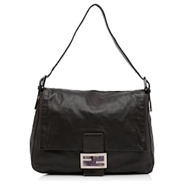 Fendi-Sac à bandoulière Mamma Forever en cuir noir Fendi-Noir