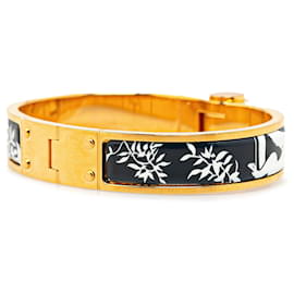 Hermès-Black Hermès Wide Enamel Charniere Tendresse Feline Tattoo Hinged Bangle Costume Bracelet-Black