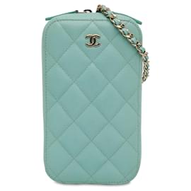 Chanel-Blue Chanel CC Quilted Caviar Zip Phone Case Crossbody Bag-Blue