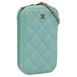 Chanel-Blue Chanel CC Quilted Caviar Zip Phone Case Crossbody Bag-Blue