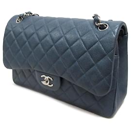 Chanel-Blue Chanel Jumbo Classic Caviar lined Flap Shoulder Bag-Blue