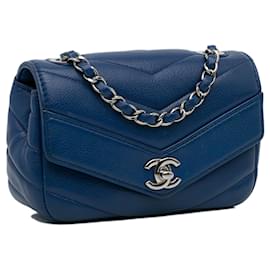 Chanel-Blue Chanel Mini Caviar Chevron Data Center Envelope Flap Bag-Blue