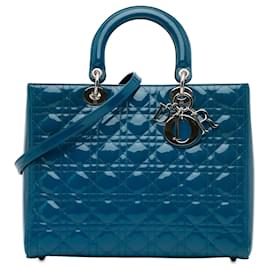 Dior-Blue Dior Large Patent Cannage Lady Dior Satchel-Blue
