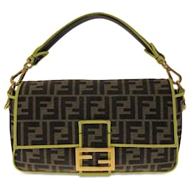 Fendi-Sac à main baguette Fendi marron de taille moyenne à bordure fluo Zucca-Marron