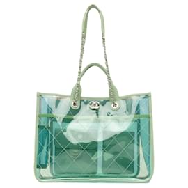 Chanel-Green Chanel Medium PVC Lambskin Coco Splash Shopping Tote Satchel-Green