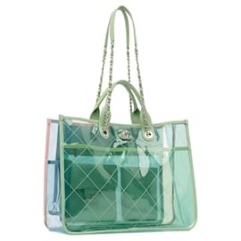 Chanel-Green Chanel Medium PVC Lambskin Coco Splash Shopping Tote Satchel-Green