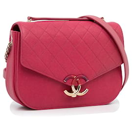 Chanel-Borsa Chanel media con patta Cuba in pelle di vitello rosa-Rosa