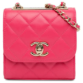 Chanel-Pochette CC tendance en cuir d'agneau Chanel Mini rose avec sac à bandoulière en chaîne-Rose