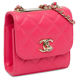 Chanel-Pochette CC tendance en cuir d'agneau Chanel Mini rose avec sac à bandoulière en chaîne-Rose