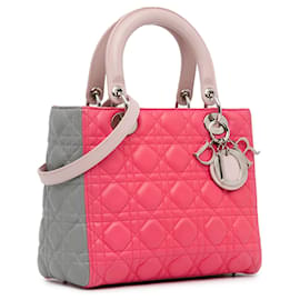 Dior-Pink Dior Medium Tricolor Lambskin Cannage Lady Dior Satchel-Pink