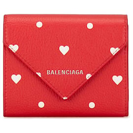Balenciaga-Red Balenciaga Leather Papier Hearts Compact Wallet-Red